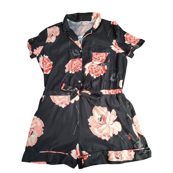 Victoria's Secret Other - Victoria's Secret Women's SZ LG Satin Floral Romper Lounge Black